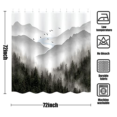 Zussun Gray Misty Forest Shower Curtain Grey Nature Foggy Tree Mountain Shower Curtains For Bathroom Waterproof Fabric Woodland Decorative Modern Black Bath Curtain With Hooks (Dark1, 72" X 72") #TOP6
