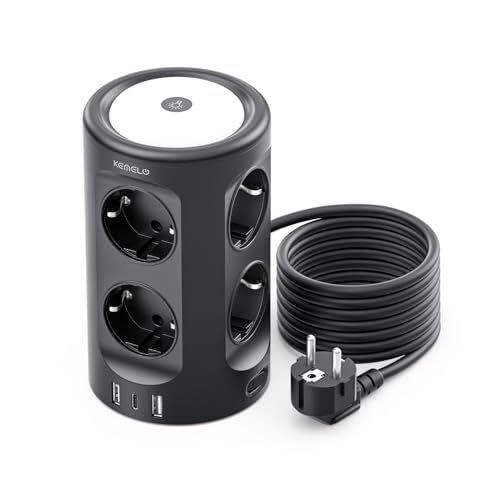 Torre Regletas Enchufes, Regleta USB 8 Tomas de AC y 3 USB, 3M Torre Enchufes Vertical con luz Nocturna y Interruptor,Regleta Enchufes Proteccion Sobretension, Enchufe Multiple para Mesa, Oficia, Casa