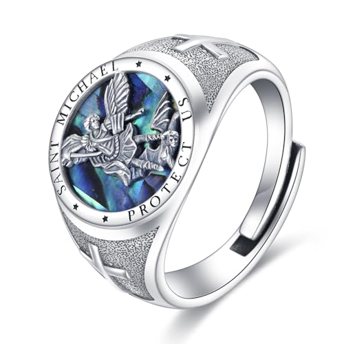 St Michael Memento Mori Ring Men S925 Sterling Silver Medal Signet Ring Jewelry Gifts for Men Women