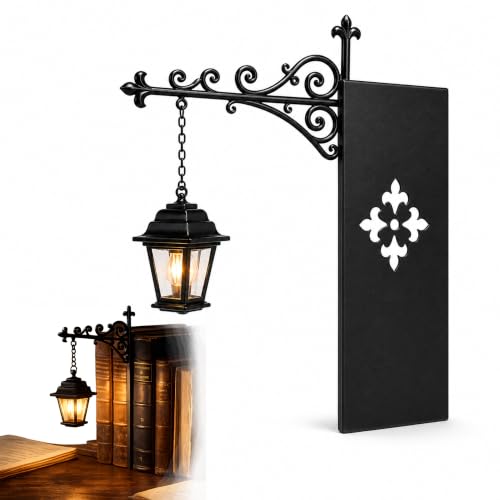 Library Lantern Bookshelf Lamp Vintage Hanging LED Bookshelf Lights with Bookend-Style Base Warm Decorative Bookshelf Lighting for Book Nook Home Library Study and Reading Corner (1 Pcs)