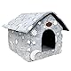 Whiwhi Plüsch Katzenhaus mit Waschbarem Kissen Tragbare Katzenhütte mit Rutschfestem Boden Weiches und Warmes Katzenbett für Drinnen 40x35x40cm