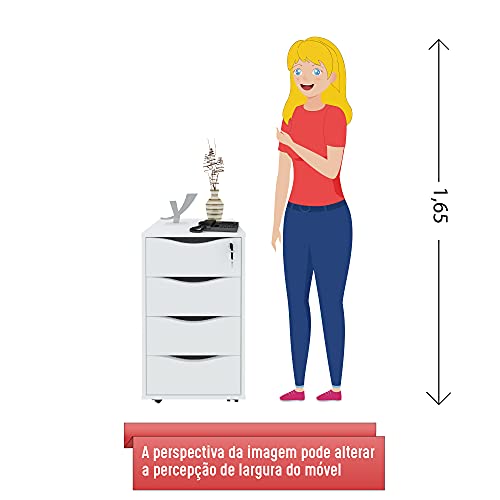 Gaveteiro Organizador com Rodinhas e Chave, 4 Gavetas, Branco, Bit, Artany