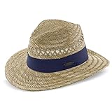 Panama Jack Safari Straw Hat - Lightweight, 3' Big Brim, Inner Elastic Sweatband, 3-Pleat Ribbon Hat Band (Navy, Large/X-Large)