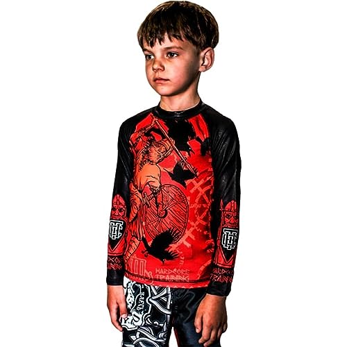 Hardcore Training Kids Rash Guard Compression Base Layer Tights No Gi BJJ Fitness Workout Running Boxing 12 Years Red