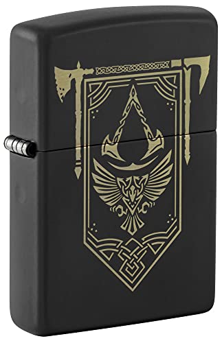 Image of Zippo Unisex-Adult Gaming Lighters, Black Matte Laser Engraved Valhalla