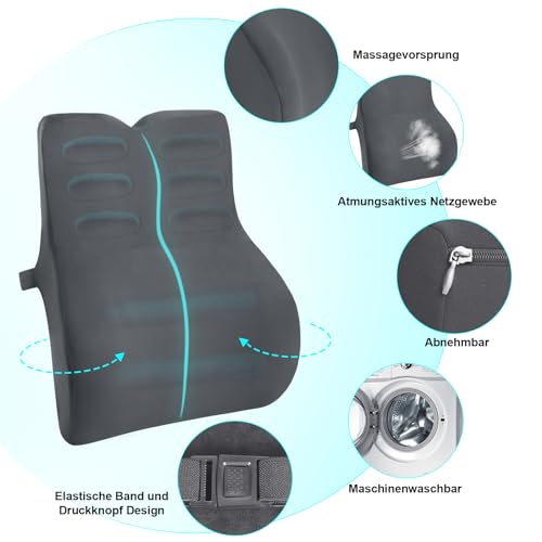 Juspota Lendenwirbelkissen, Lordosenstütze Auto, Lendenkissen Auto Memory Foam, Ergonomisches Rückenkissen Auto, Lordosekissen fur Auto, Bürostuhl, Zuhause, Grau