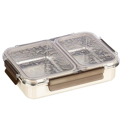 Image of Polyset Munch Mate 800 2 PARTITION - Beige Compartment Stainless Steel Lunch Box, Leakage Proof Lunch Box for School Kids and Adults Pack of 1 800ml