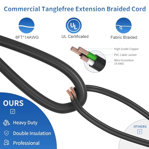 Image of 12 Outlet Long Power Strip with 15A Circuit Breaker,Black Wall Mount Heavy Duty Power Strip with 6FT /14AWG /15A /125V Extension Cord for Industrial,Garge,Office,Home and School,Black(6FT)