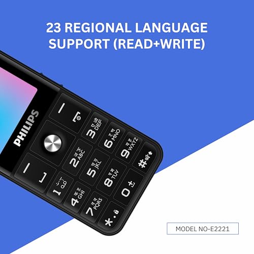 Image of Philips All-New E2221 Sleek & Stylish |Keypad Mobile with 2.4 inch Screen|2500 MAH Battery | 2030mm Speaker| Wireless FM | Bright Torch| Digital Camera|Black
