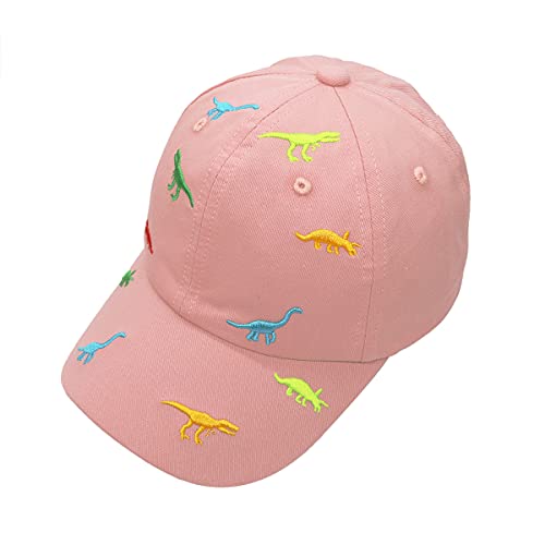 jerague Dinosaur Embroidery Baseball Hat for Baby Toddler Kids Summer Cotton Sun Visor Hats Adjustable Baseball Caps 2-6T Pink