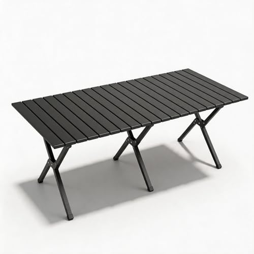 Whnoorher Mesa de Camping portátil Plegable | Mesa de Picnic con Tapa Enrollable de Acero al Carbono para montañismo | Grandes mesas de Parrilla portátiles Grandes(Negro,120cm/3.9ft)