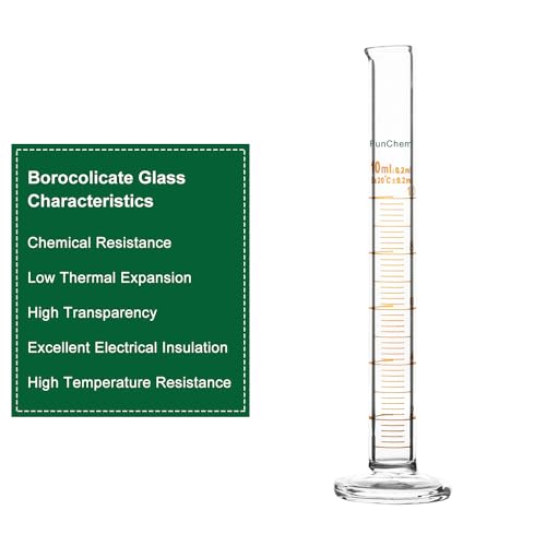 Cilindros de medición graduados de vidrio borosilicato FunChem de 10 ml para lecturas exactas 4