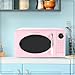 Nostalgia Retro Microwave Oven 0.7 Cu Ft, 700-Watt Countertop Size with Glass Turntable, Child Safety Lock, 8 Auto-Cook Programs, Digital Clock, Pink
