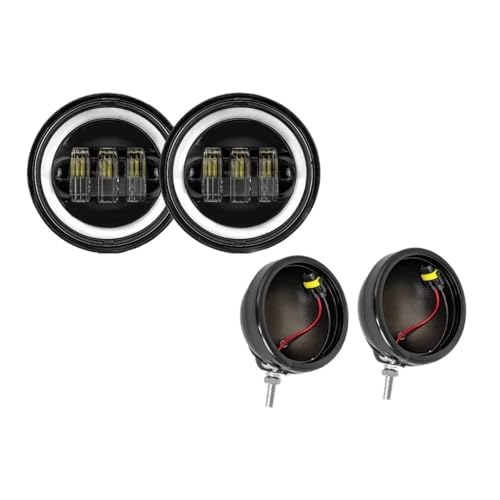Faro Antiniebla LED 4.5" para Moto Road King y Dyna Set Halo Negro Luz Auxiliar Impermeable 1 Par