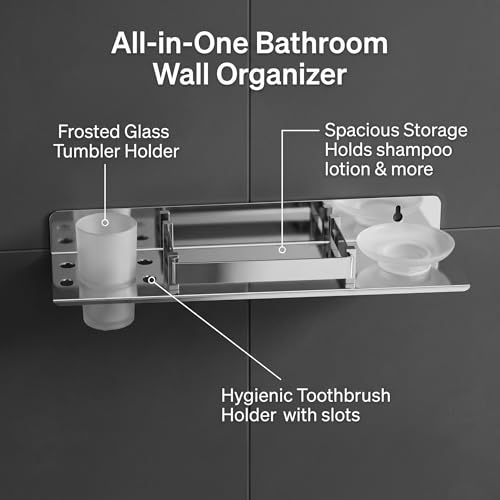 Image of USF Stainless Steel Wall Mount Shelf for Kitchen & Bathroom, Multipurpose Storage Rack for Spices, Toiletries, Shampoo & Home Organizer, Space Saving Design, Easy Install, Chrome Finish- Pack of 1