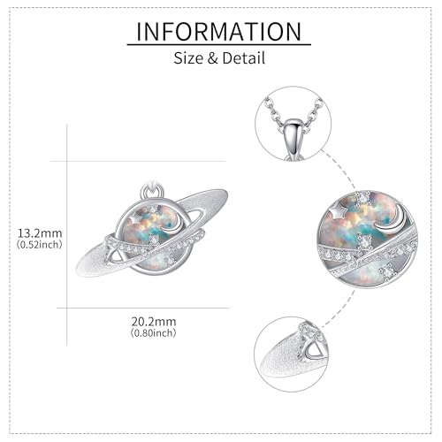 Saturn Necklace 925 Sterling Silver Planet Opal Pendant Necklace Moon Star Saturn Necklaces for Women Anniversary Jewelry Gift4