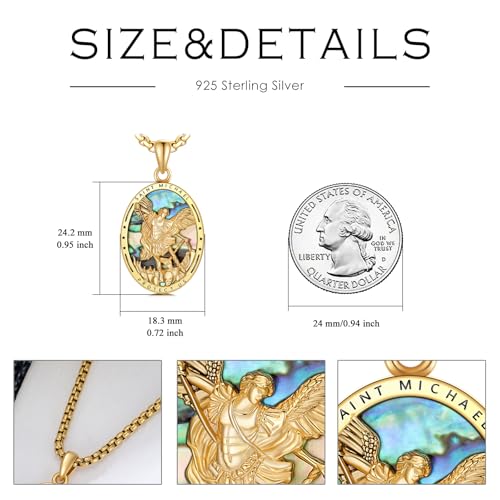 St Michael/Santa Muerte/St Christopher/Saint Benedict/Memento Mori/Saint Raphael/St Sebastian Necklace with Abalone S925 Sterling Silver Religious medals Jewelry Gift4