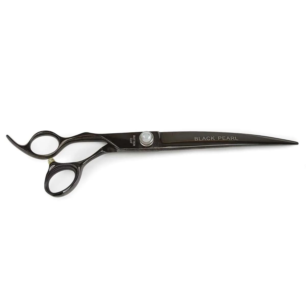 Left Hand Black Pearl Grooming Shears Titanium Coated Pro True Lefty Dog Cat (8.5 inch Curved Shear)