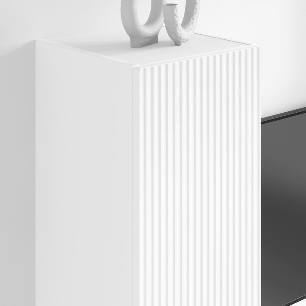 Mobile da parete per TV, in legno bianco, con 1 porta oscillante a 90°, 3 ripiani, 30 x 31 x 100 cm, moderna credenza per soggiorno e console multimediale per riporre oggetti e gestione dei
