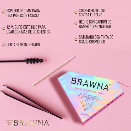 BRAWNA 3 Pack Pre Inked Mapping String for Brows, Eyes and Lips - White, Pink, Black - Microblading Supplies - PMU Kit
