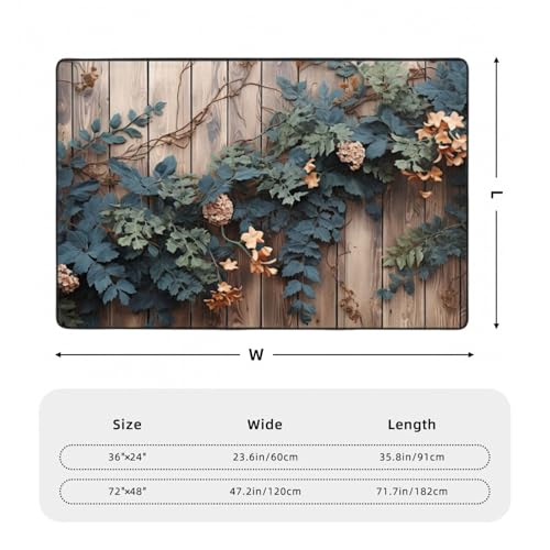 Tapis de salon lavable et antidérapant à motif fleuri bois rustique 183x122cm