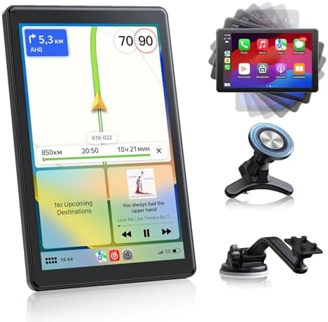 LAMTTO Wireless Apple Carplay Screen for Car Android Auto Magnetic Holder, OTA, Portrait & Landscape Screen, GPS Navigation, Portable Car Audio Receivers Mirror Link, Bluetooth, Voice Control