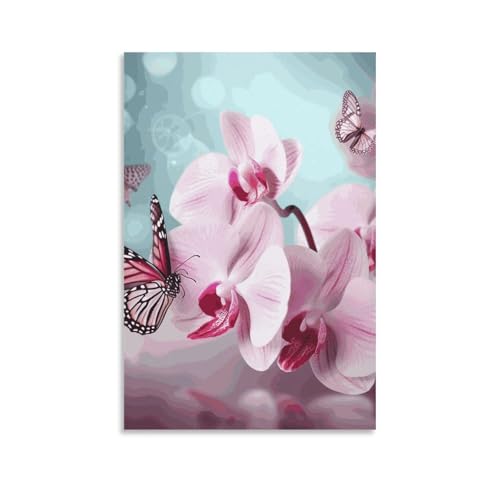 Décoration murale salon avec peinture sur toile orchidée fleur papillon pour bureau