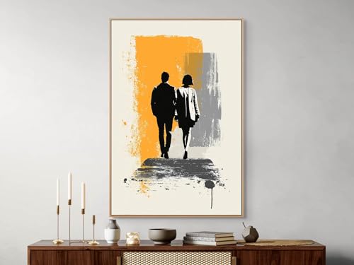 Tableau abstrait moderne en toile de qualité avec cadre intérieur design couple 70x100cm