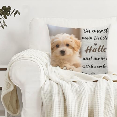 AnJeey Personalisiertes Hunde-Kissen mit Foto | Doppelseitiger Druck | Gedenkgeschenk für verstorbene Haustiere | Trostgeschenk bei Tierverlust