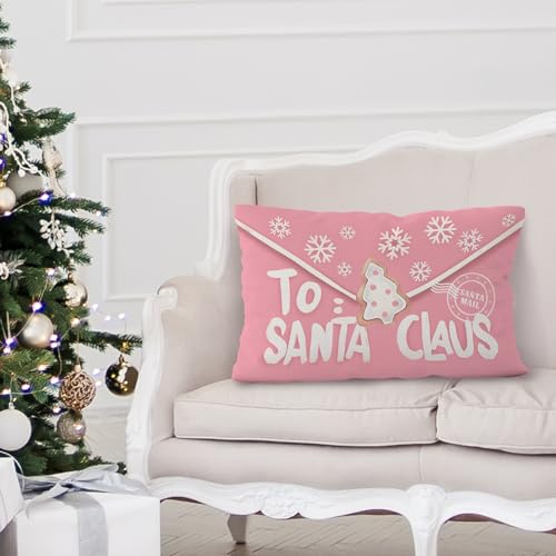 Geqtt 035 Pink Christmas Pillow Covers - 12 X 20 Pink Christmas Pillow Cover, Pink Christmas To Santa Claus Pillowcases thumb #1