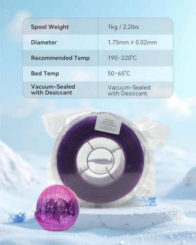 Image of VOXELAB PLA Crystal Rainbow Filament 1.75mm, Deep Sea Realm Color, Alternating Transparent Purple, 2592C & 2597C Purple Every 18-20M, Shimmering 3D Printer Material