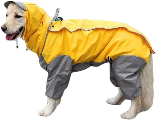 Image of Bhumi Enterprises Dog Raincoats Rain Snow Coats Waterproof Clothing 4 Four Legs Raincoat Full-Cover Dogs Hooded Poncho(Yellow-Grey) (36.-Size)