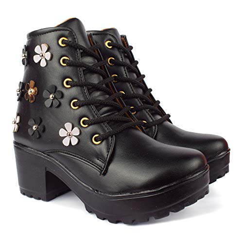 Image of KRAFTER Classic Black Boots for Women & Girls - Fashionable High Ankle Winter Shoes Soft Insole Lightweight & Durable - Casual Wear