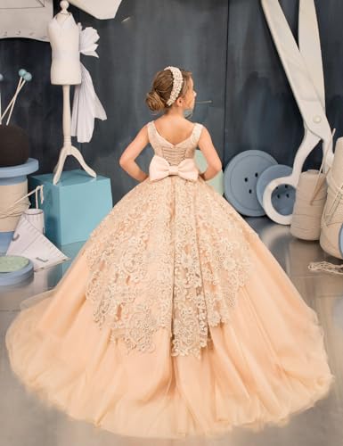 Flower Girl Dress Lace Appliques - Pageant Dresses for Girls First Communion Dress with Bow Bridesmaid Ball Gown4