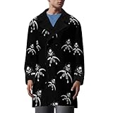 Death Grim Reaper Mens Coat Double Breasted Trench Collar Peacoat Winter Fleece Jacket Overcoat