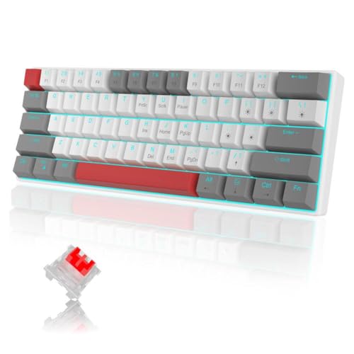 JGHFReW Teclado mecánico Compacto al 60 por ciento, Teclado para Juegos retroiluminado RGB con 61, Compatible con Ordenadores portátiles, Ordenadores de sobremesa y tabletas(Grey Red Switch)