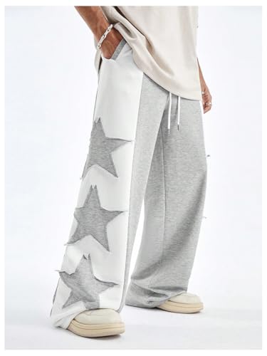 GORGLITTER Men's Y2k Baggy Sweatpants Star Print Hip Hop Pants Drawstring Wide Leg Track Pants4