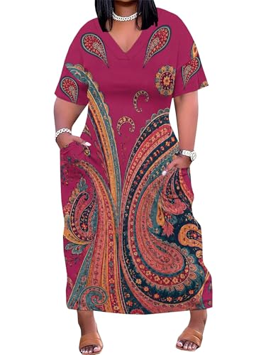Image of PinkPatty Women's Oversize V Neck Short Sleeve Maxi Dress with Pockets