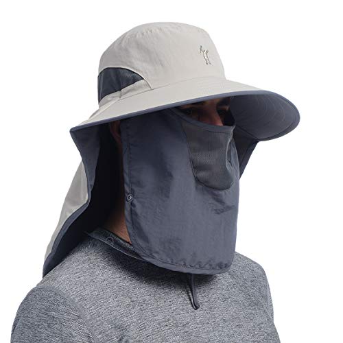 USHAKE Outdoor Fishing Hat with Face Neck Flap Cover, Wide Brim Sun Hat