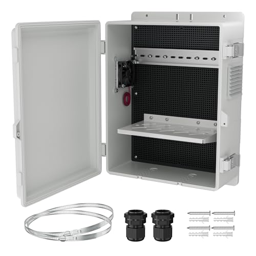 Joinfworld Vented Outdoor Electrical Box Waterproof Nema Enclosure 16x11x6 Plastic WiFi Box with Stainless Steel Buckle Fan Vented Dust Screen