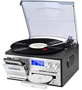 JORLAI Vintage Record Player 3 Speeds Turntable with Remote Control, Vinyl Bluetoot...