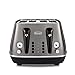 De'Longhi Distinta Titanium CTIN4003.TB, 4 Slot Toaster, Reheat, 6 Browning Settings, Defrost and Cancel Functions, Pull Crumb Tray, 1800W, Titanium Black
