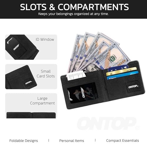 ONTOP Bifold Wallet Minimalist Ultra Lightweight Card Holderdow (Canvas, Black)3