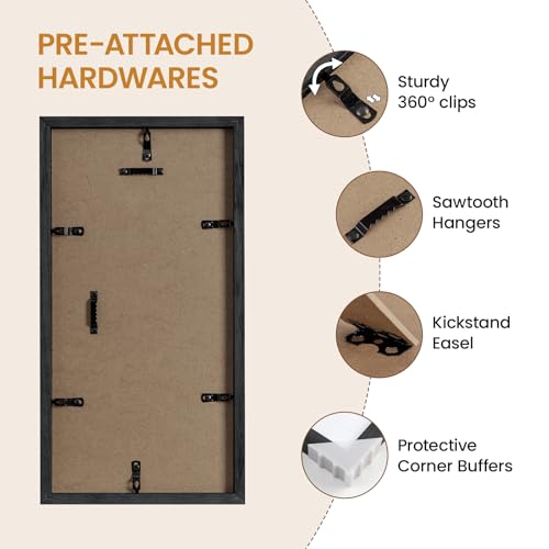 Image of 7x14 Picture Frame,Solid Oak Wood 7 inchx14 inch Photo Frame, Black Color Tempered Real Glass 7 by 14 Wooden Frames with No Mat,14x7 Picture Frames for Wall or Tabletop Display