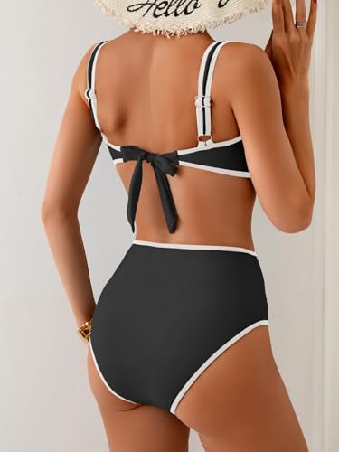 Eomenie Bikini Sets for Women Two Piece Swimsuits High Waisted Color Block Bathing Suits Tie Back Swimwear2