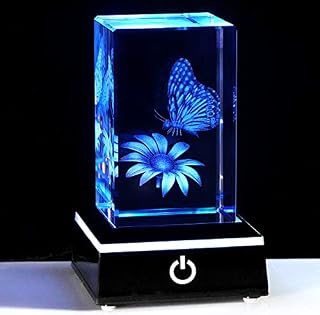 3D Crystal Gift Engraved Flower and Butterfly Figurines Stuff Decor Butterfly Birthday Gifts for Best Friend Glass Ornaments Keepsake&Paperweight