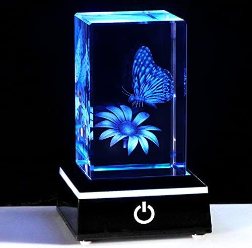 3D Crystal Gift Engraved Flower and Butterfly Figurines Stuff Decor Butterfly Birthday Gifts for Best Friend Glass Ornaments Keepsake&Paperweight