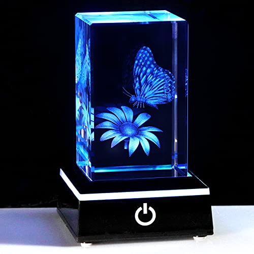 Ornalrist 3D Crystal Gift Engraved Flower and Butterfly Figurines Stuff Decor Butterfly Birthday Gifts for Best Friend Glass Ornaments Keepsake&Paperweight