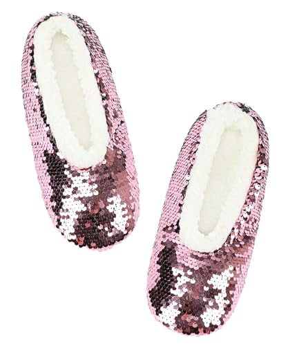 Image of Panda Bros Womens Ballerina Sequin Slippers, Bling House Slippers With Grippers
