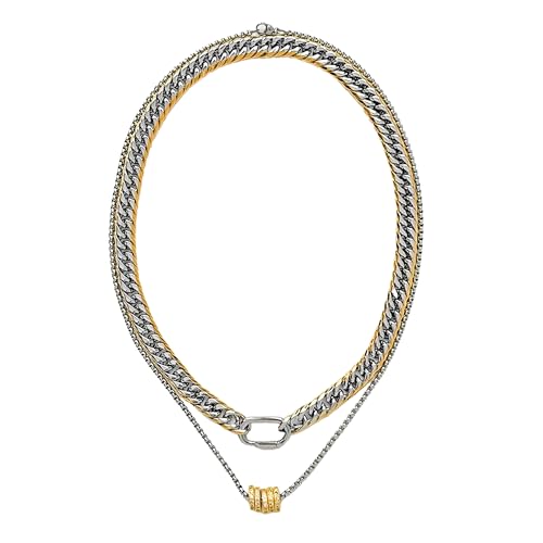 AEBE COLLECTION Two Tone Silver Gold Cuban Chain Necklace Set,